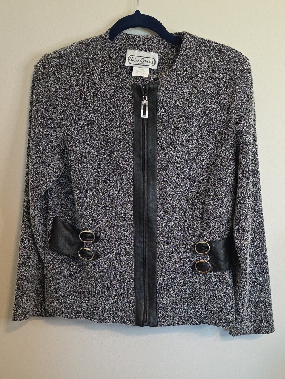 Black & White Tweed Zip Front Blazer